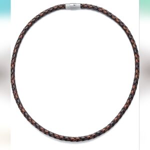 😁Brown Leather Braided Necklace 14", For Men Or Women
